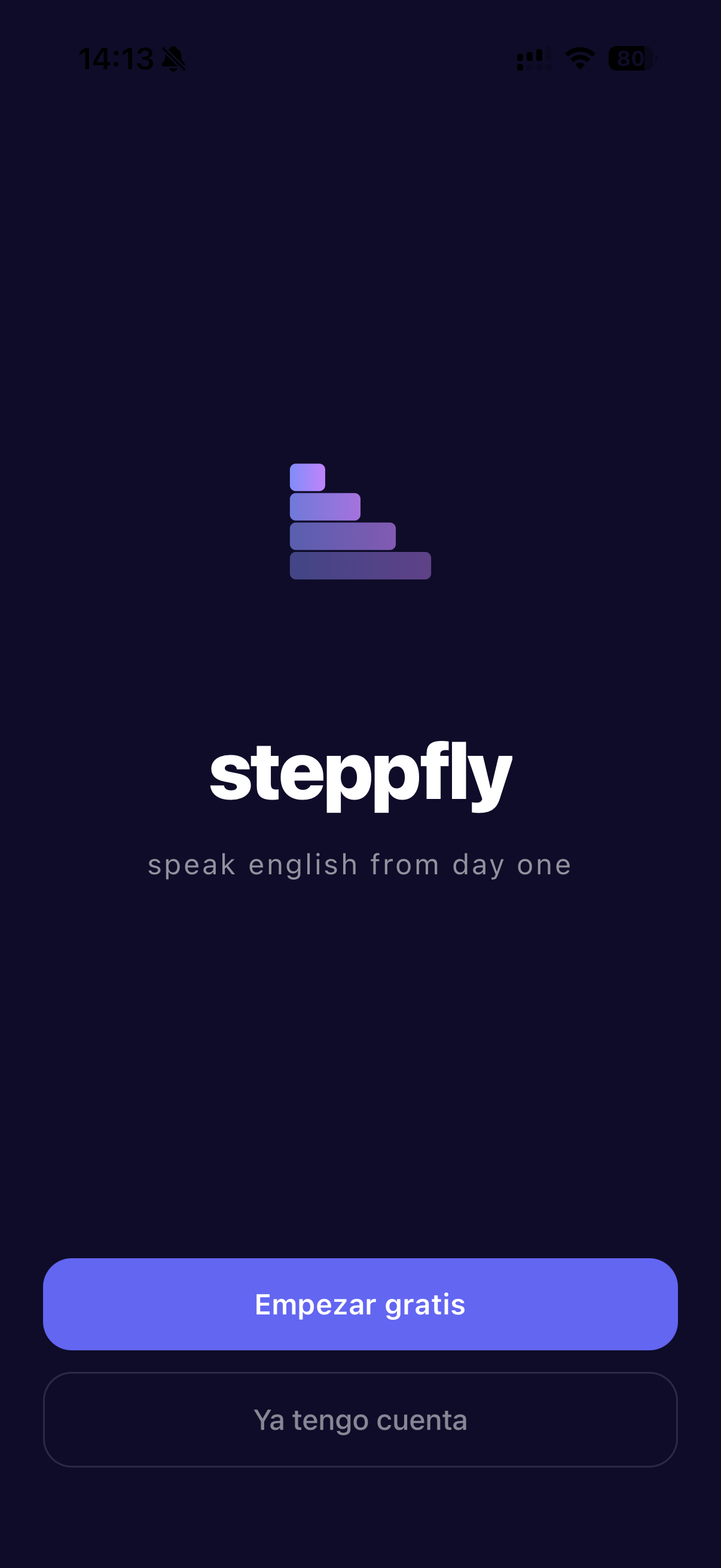 Pantalla de bienvenida Steppfly