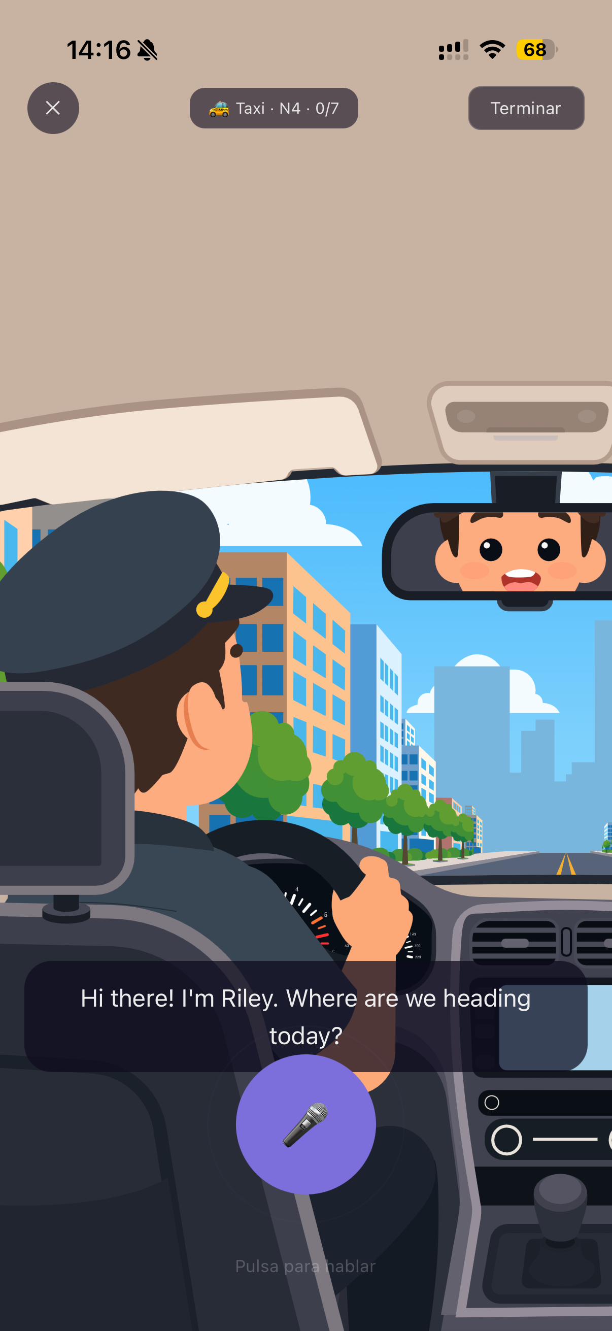 Trainer IA - conversación en el taxi con Riley